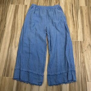 Match Point Pants Ankle Large Blue Wide Leg Linen Pull On Lagenlook Beach Boho